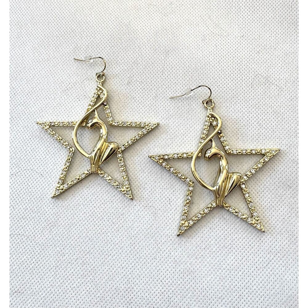 Vtg Baby Phat Cat Star Rhinestone Dangle Earrings Y2K Statement Kitty Glam - Picture 2 of 6
